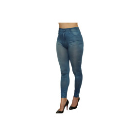 Legging bleu style jean moulant avec impressions sur poches 